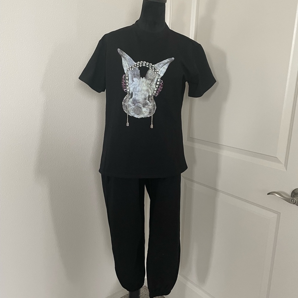 Black Graphic T-Shirt and Pants Set